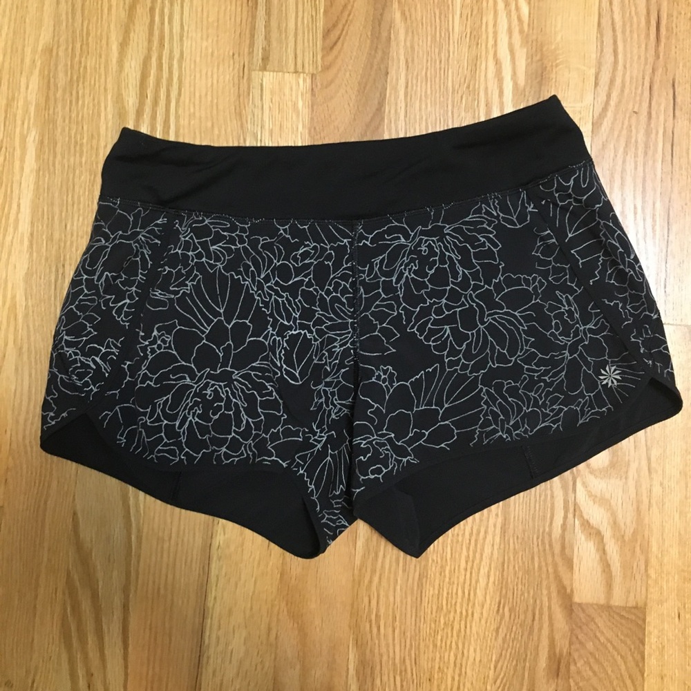 Athleta Floral black reflective shorts small
